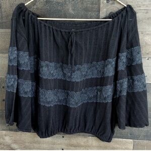 Free People drawstring bohemian lace balloon peasant top